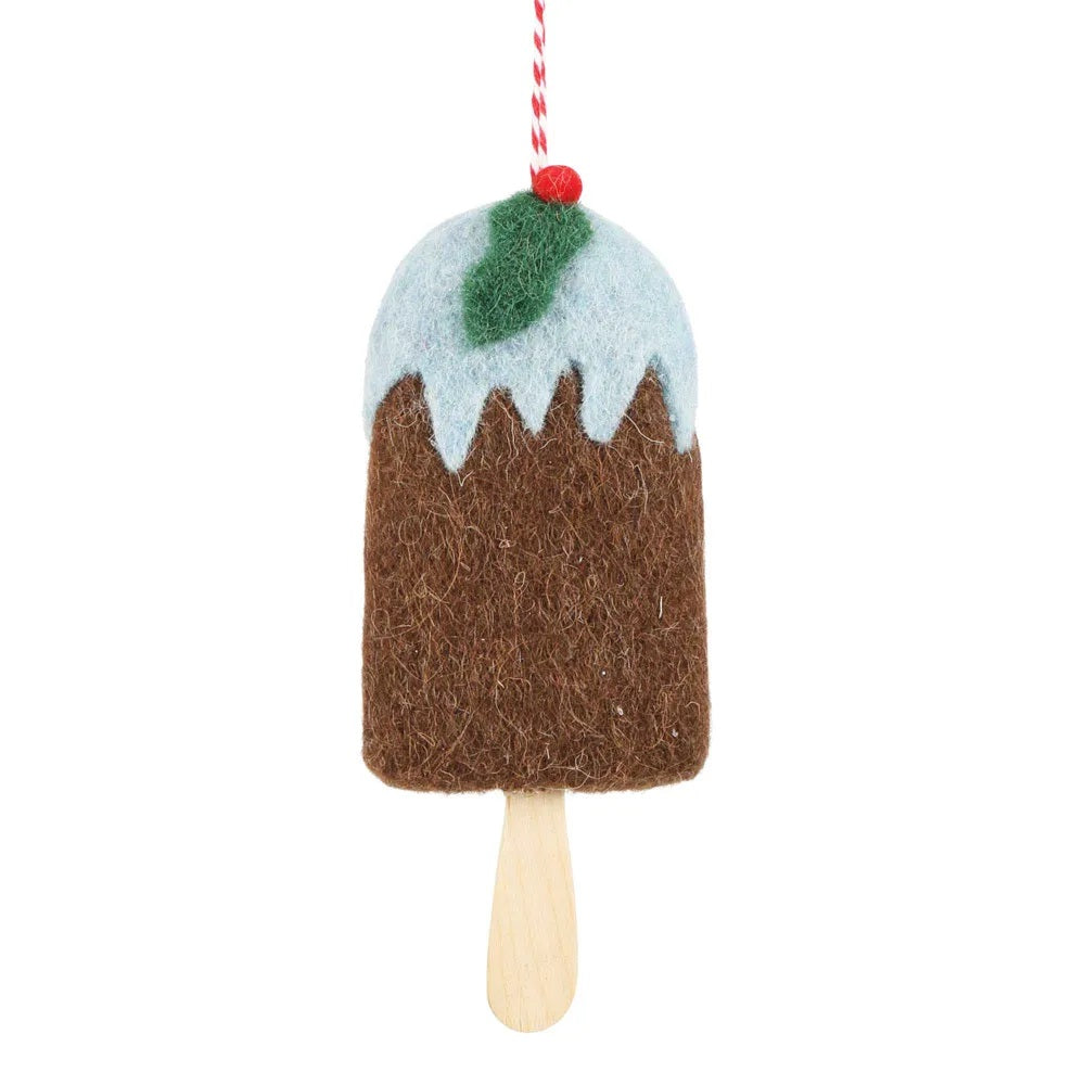 Twig and Feather Felt ice cream hanging decoration in blue and brown by Florabelle