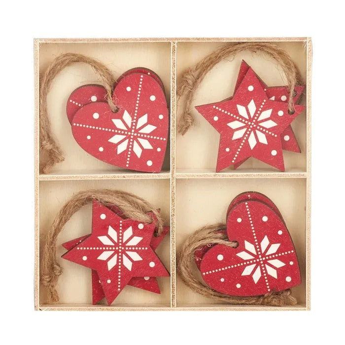 Twig and Feather nordic wooden heart and star decorations 8pk by Coast to Coast