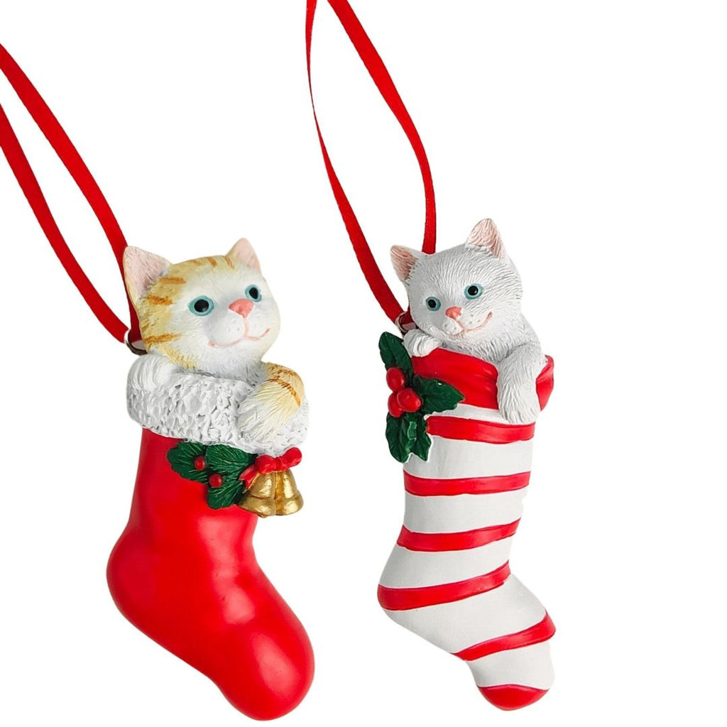 Twig and Feather Cat in stocking hanging decoration by Urban Products