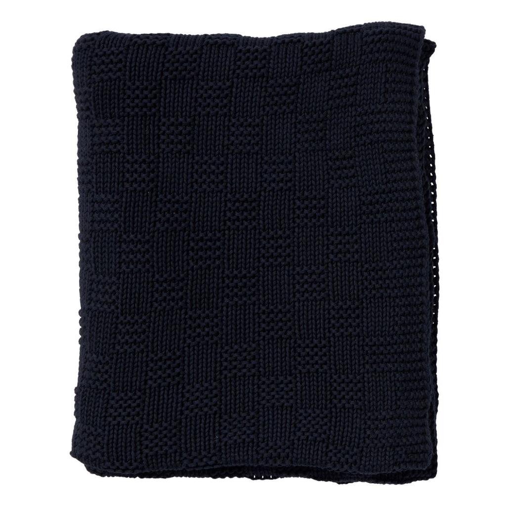 Twig and Feather Oxford cotton knit throw in Navy Blue