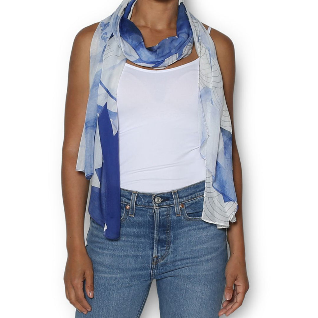 Twig and Feather scarf Indigo Crane by The Artists Label
