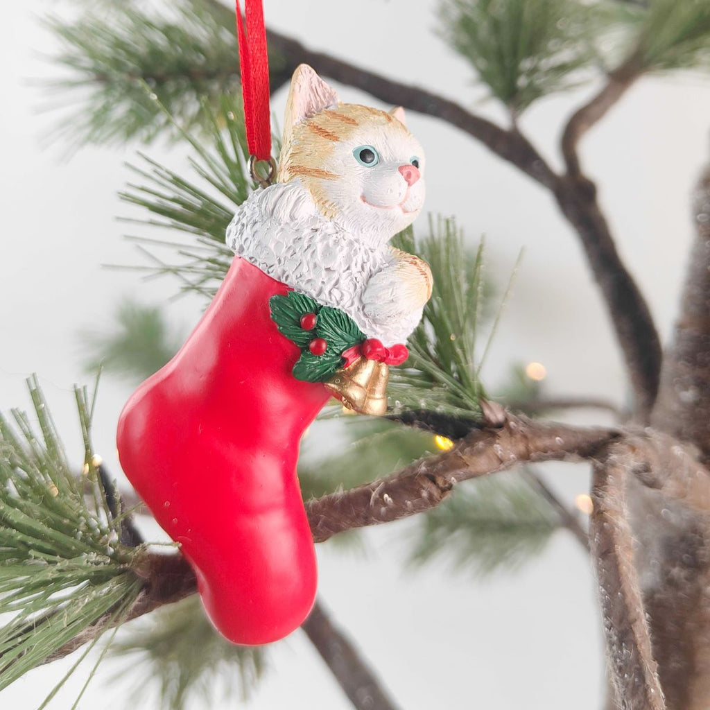 Cat in Stocking – Resin – Hanging Decoration