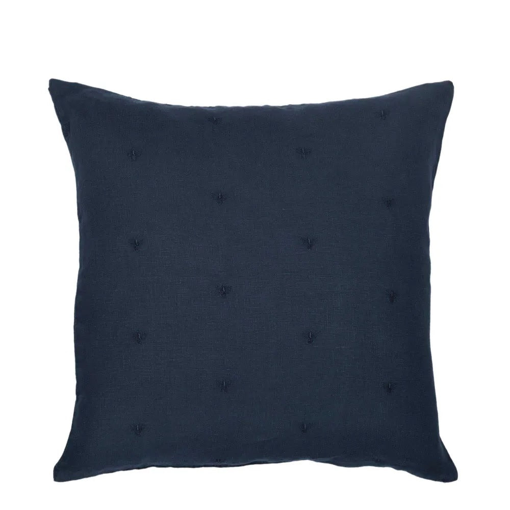 Twig and Feather Mason Bee linen cushion in navy blue  45cm x 45cm by Raine and Humble