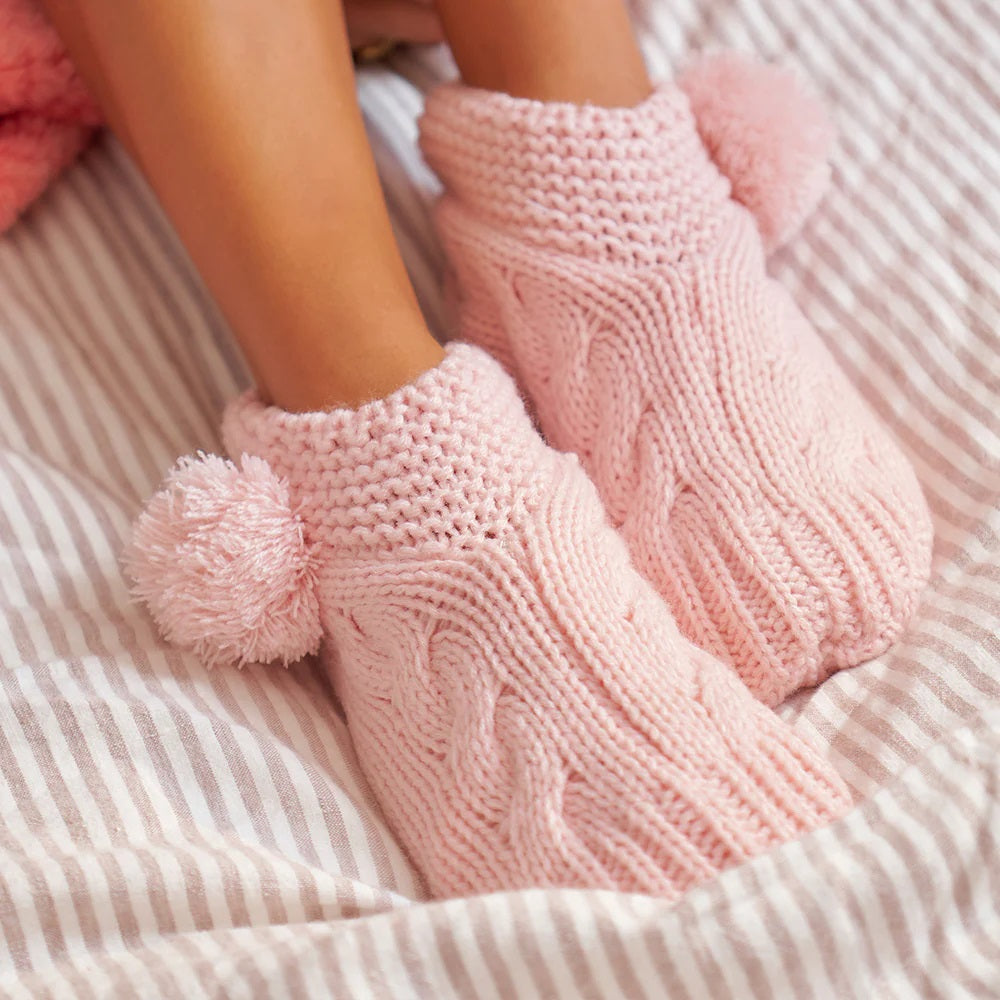 Socks – Slouchy Slippers With Pompoms – Pink Quartz