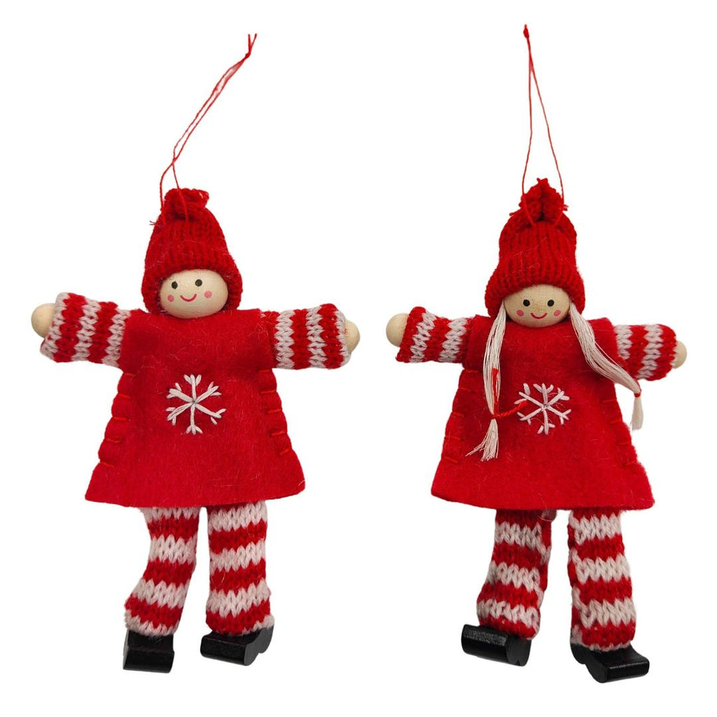 Twig and Feather Tomte girl and boy decoration with stripe in red and white by Urban Products