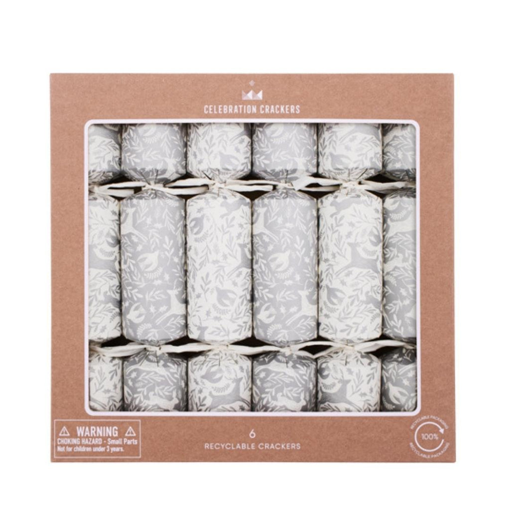 Twig and Feather Woodland white and silver Christmas crackers 6pk by Heart and Soul Studio