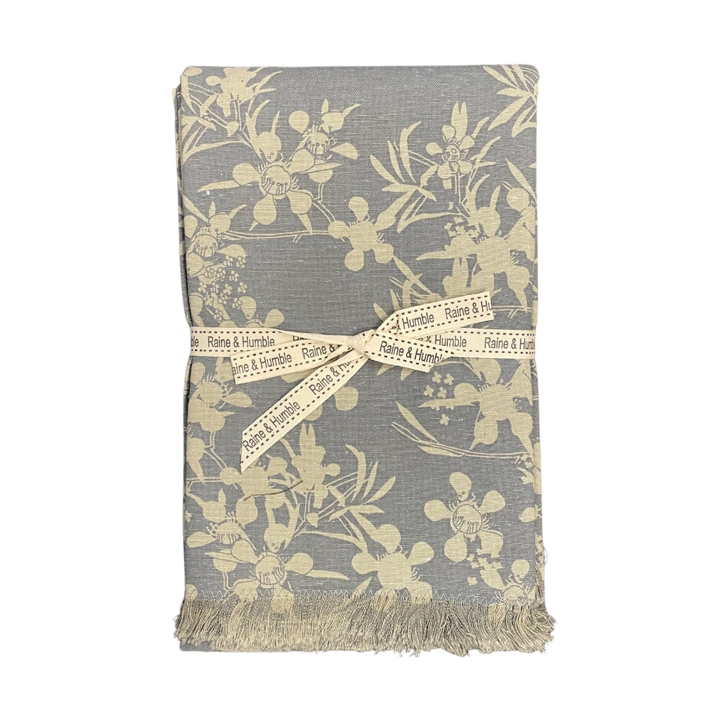 Twig and Feather myrtle table cloth in slate grey blue 140 x 240cm by Raine and Humble
