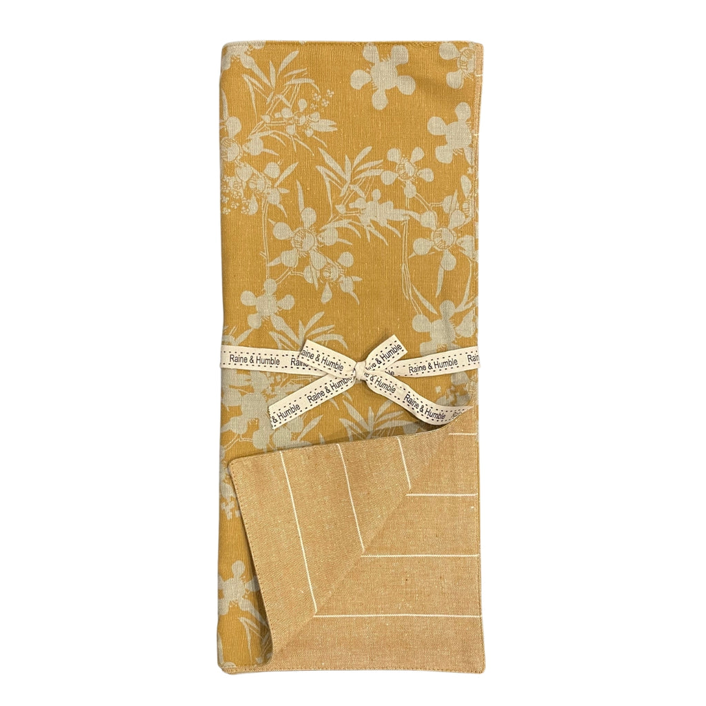 Twig and Feather myrtle table runner in honey mustard 45cm x 140cm by Raine and Humble
