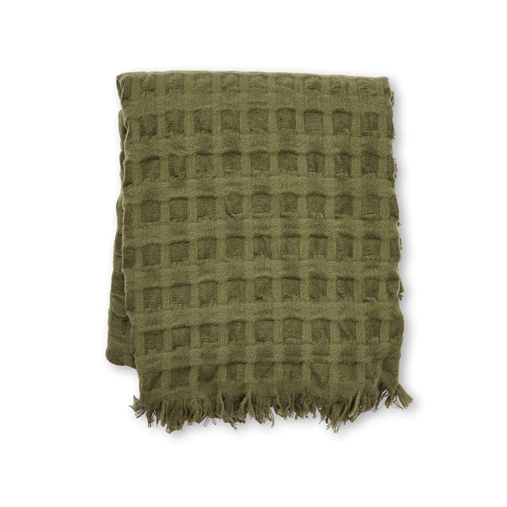 Twig and Feather Wafffle Weave Throw rug in Olive Green by Madras Link