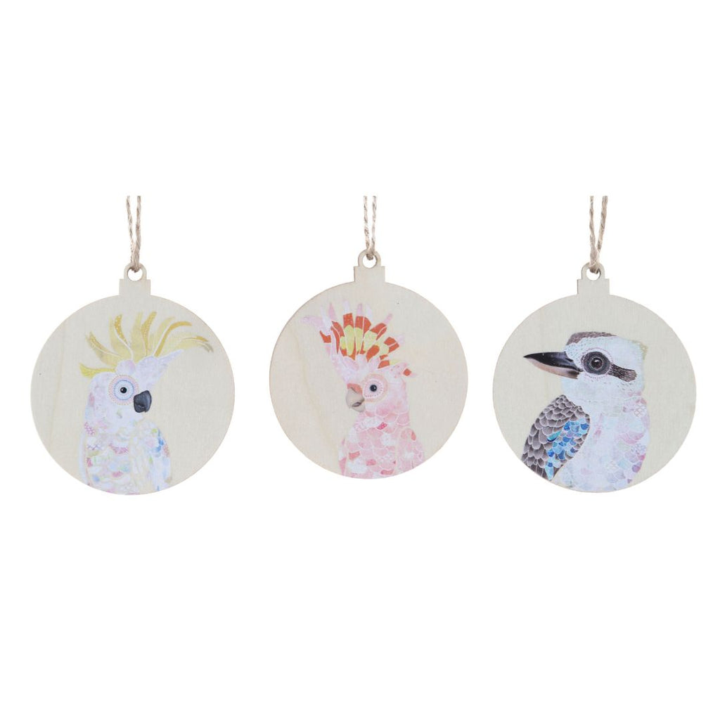 Twig and Feather Australian birds on wooden disc 3pk decorations by Urban products