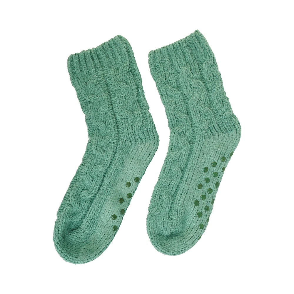 Twig and Feather Chenille Room socks in dark sage by Annabel Trends