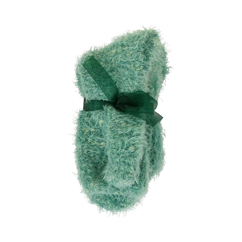 Twig and Feather Short fuzzy bed socks in dark sage by Annabel Trends