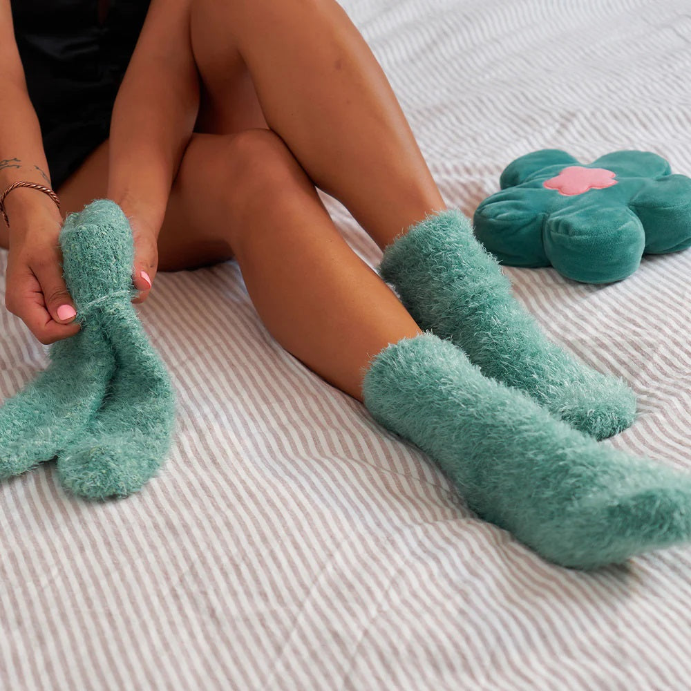 Bed Socks – Fuzzy (short) – Dark Sage - 2 pairs