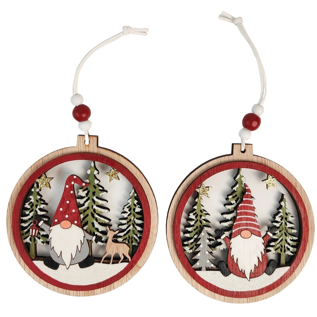 Twig and Feather Tomte wooden santa scene hanging decorations 2pk by Urban Products