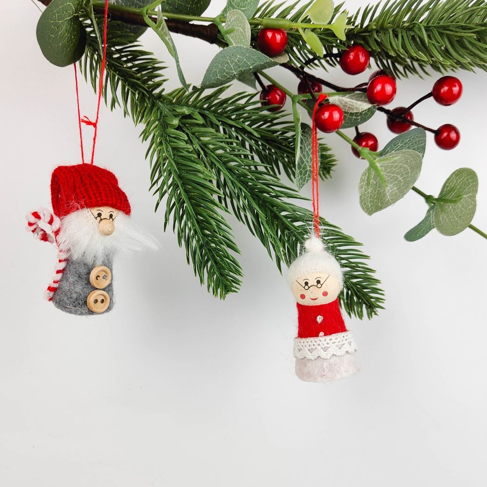 Tomte Grandparents – Red & White – Set of 2 Hanging Decorations