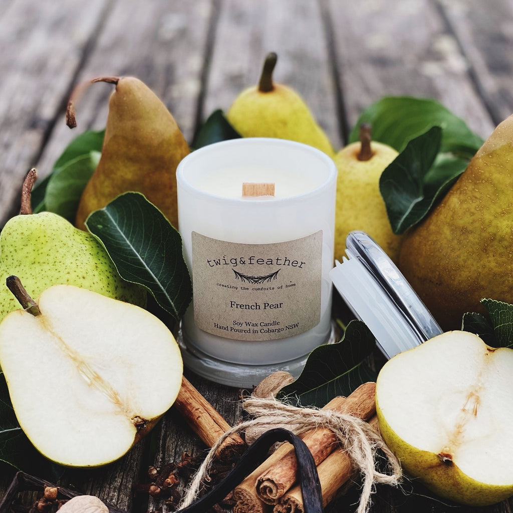 Twig and Feather French Pear Soy wax candle 30 hours