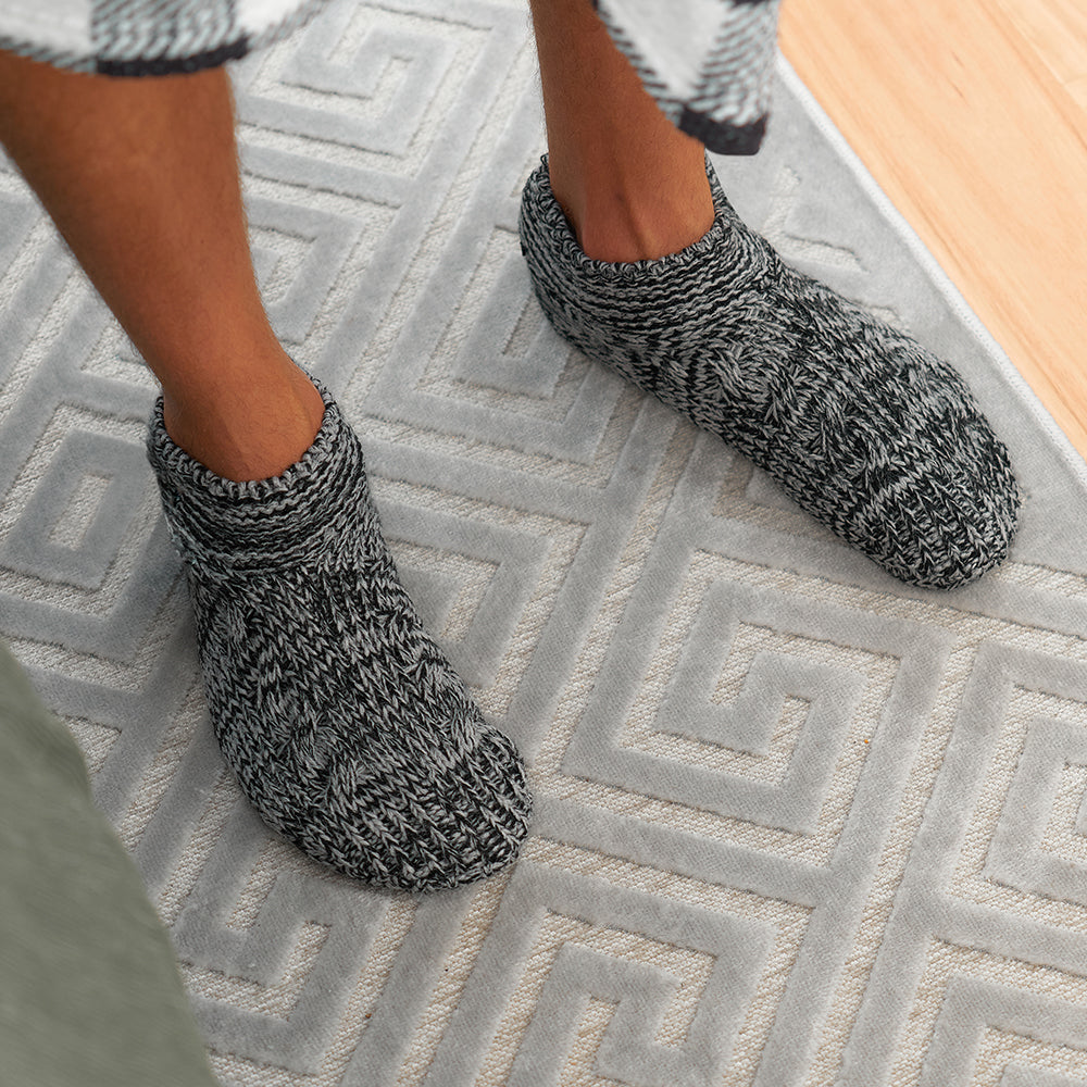 Socks – Slouchy Slippers With Pompoms – Black & White (mens)