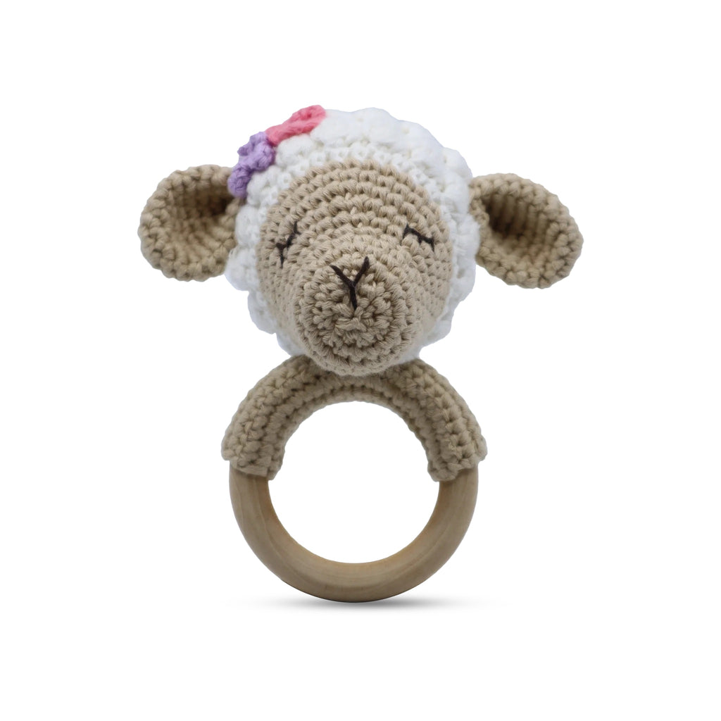 Twig and Feather lamb shaker ring rattle handmade