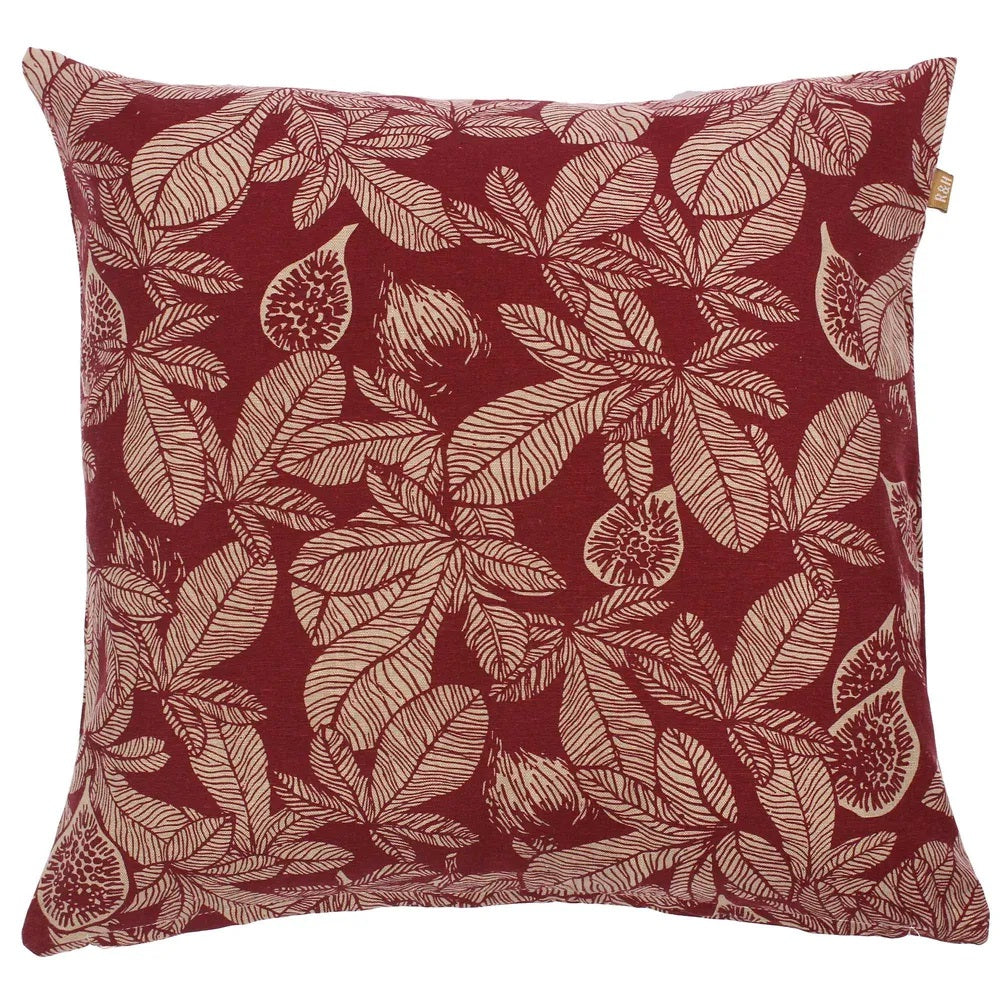Twig and Feather cushion fig tree in ruby by Raine and Humble