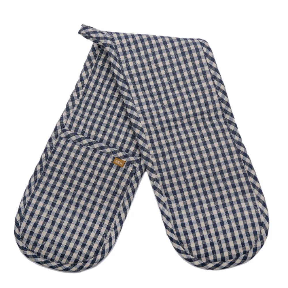 Twig and Feather double oven glove in gingham blue by Raine and Humble