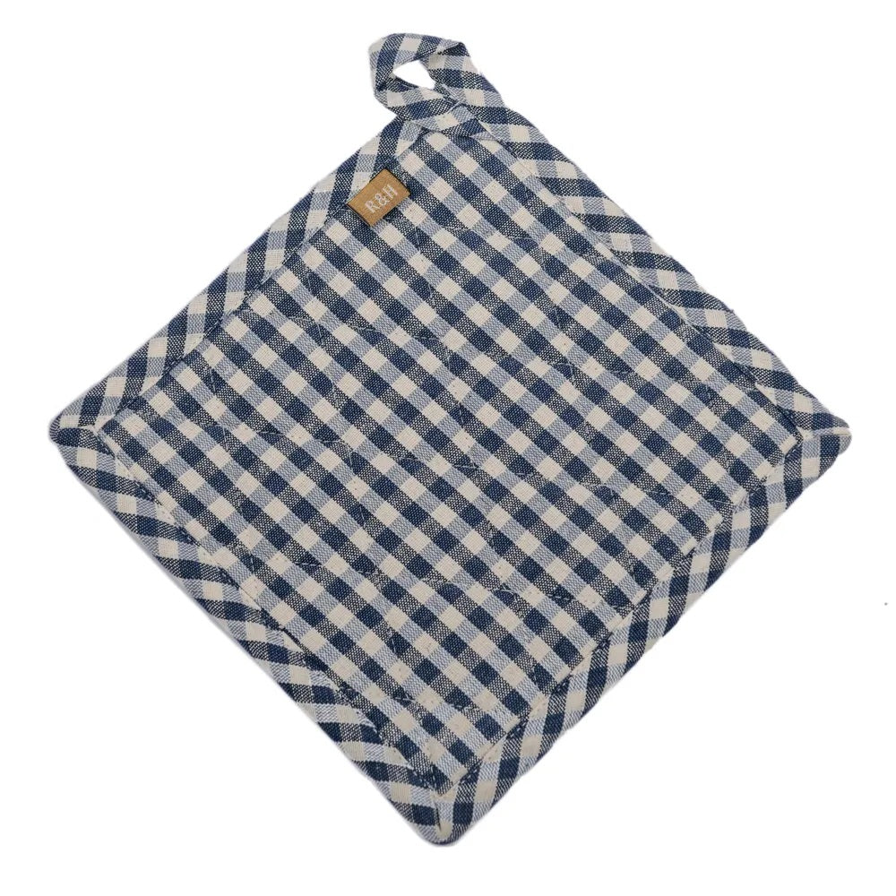 Twig and Feather pot holder gingham blue by Raine and Humble