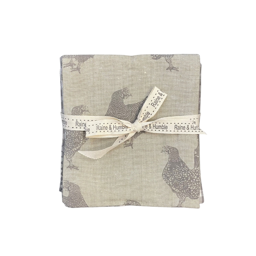 Twig and Feather gingham and henrietta tea towel set of 3 in ash grey by Raine and Humble