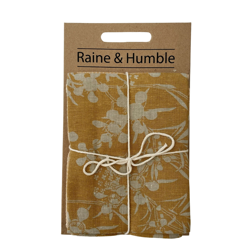 Twig and Feather tea towels 2pk myrtle in honey mustard by Raine and Humble