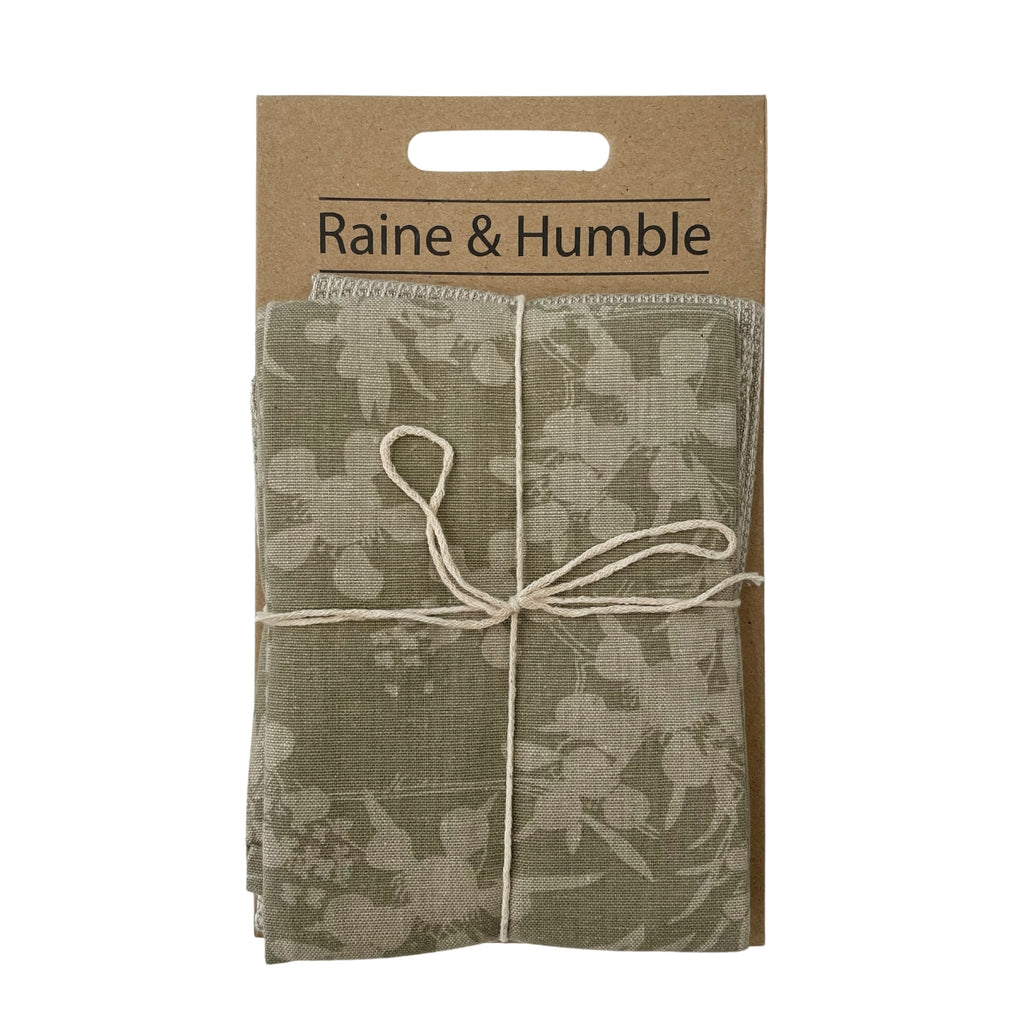 Twig and Feather tea towel 2pk myrtle in sage green by Raine and Humble