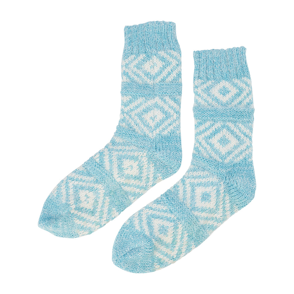 Twig and Feather fuzzy room socks blue diamond by Annabel trends
