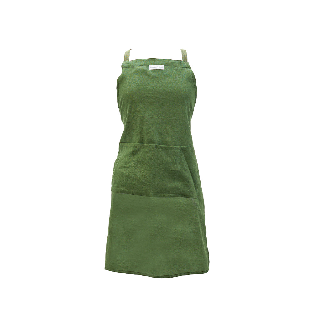 Twig and Feather linen apron in bush green