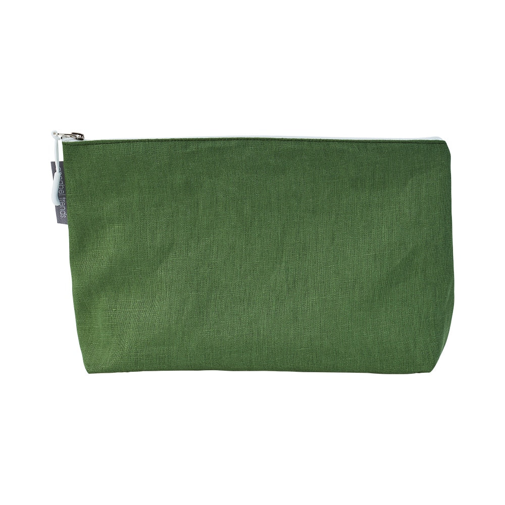 Twig and Feather Linen Cosmetic bag large in bush green