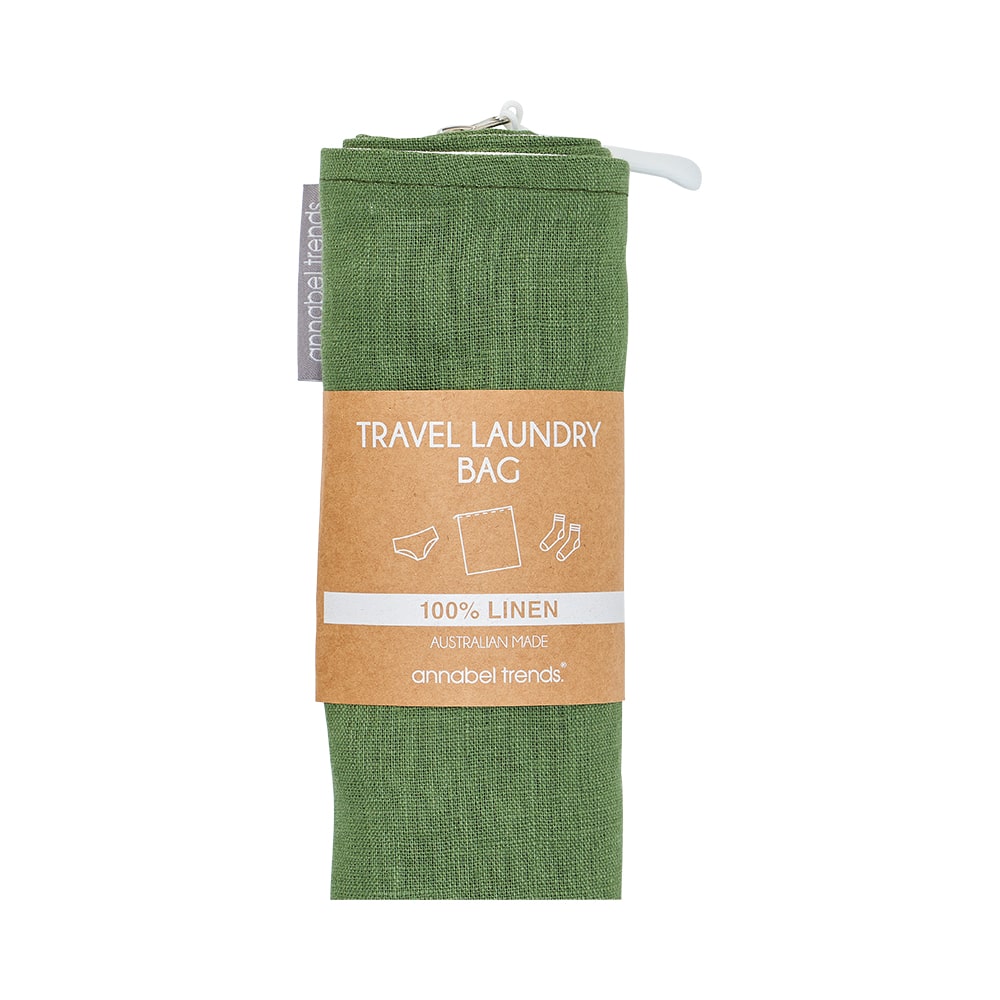 Twig and Feather linen travel laundry bag in bush green