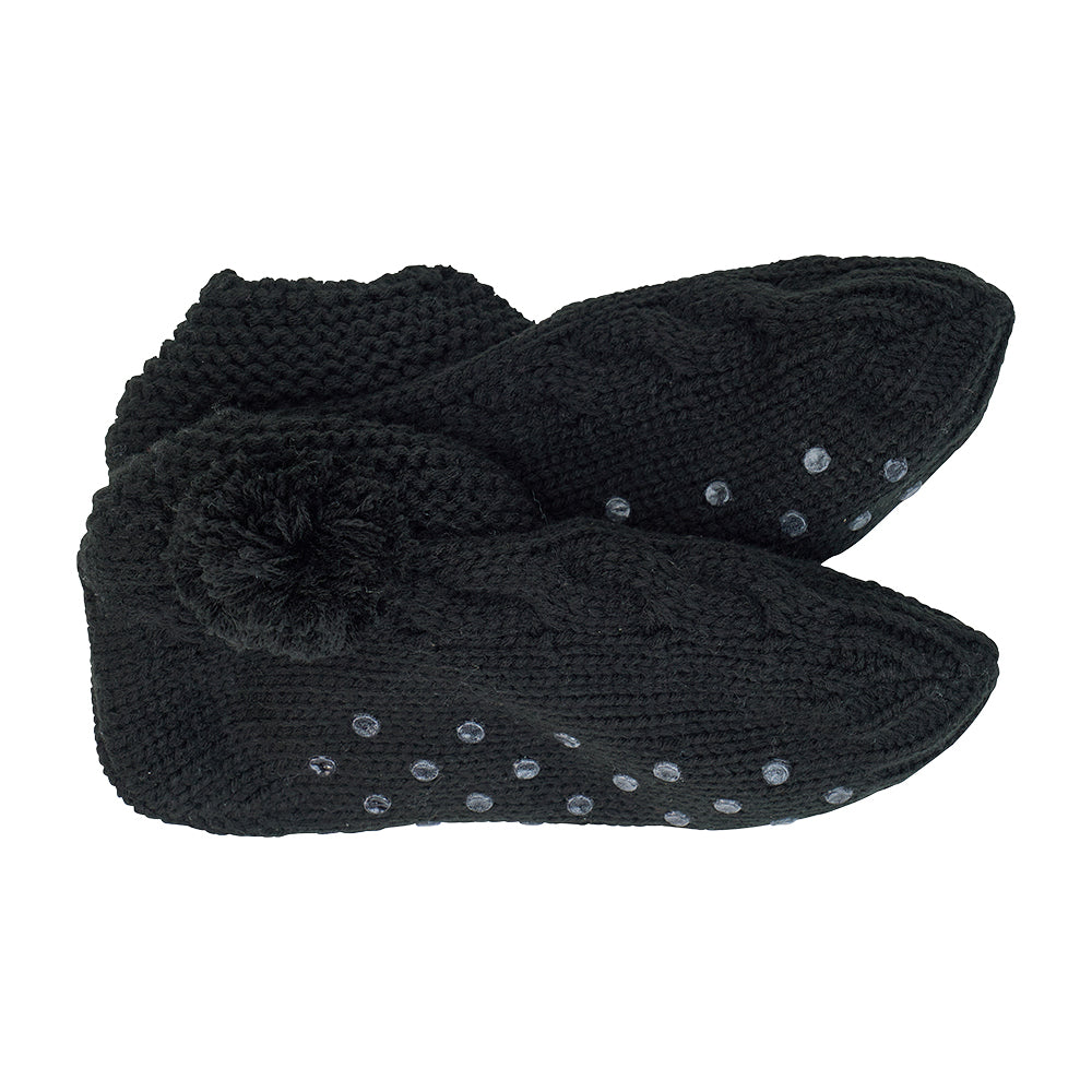 Twig and Feather Slouchy slipper socks in black, ladies size, by Annabel Trends