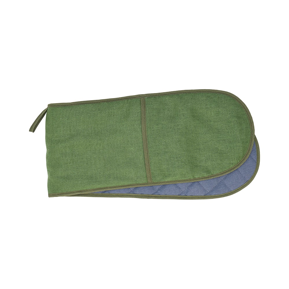 Twig and Feather linen double oven glove bush green