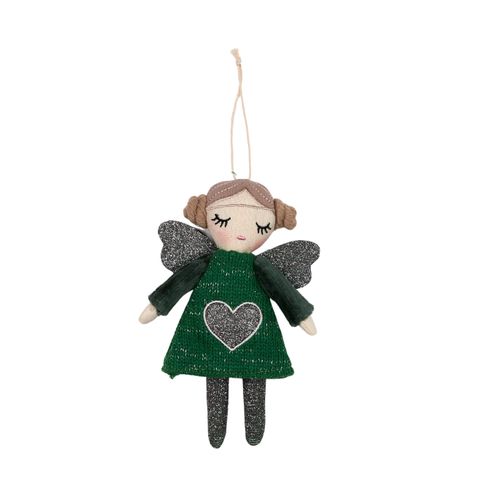 Fabric angel hanging decoration in green dress