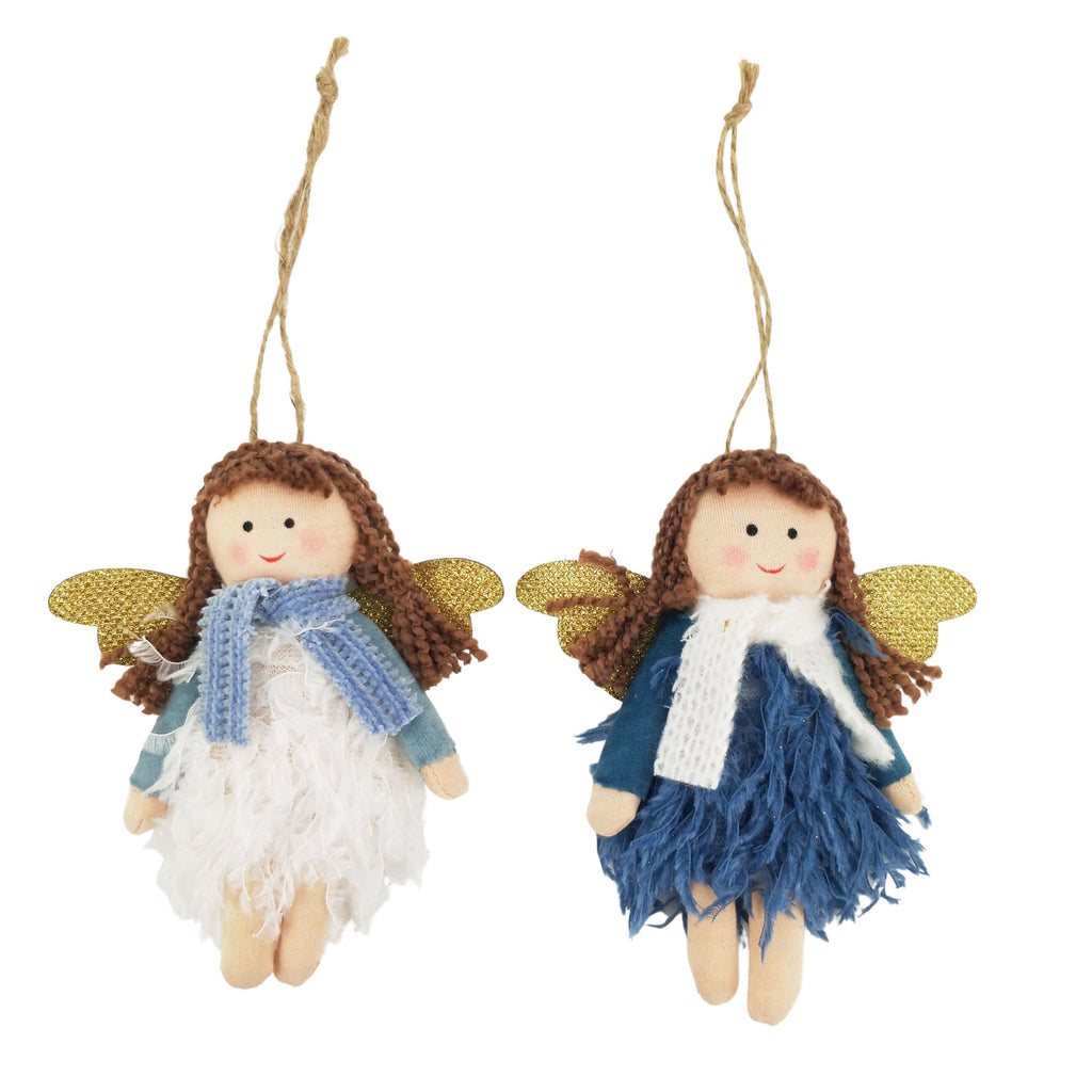 Fluffy angels hanging decoration blue