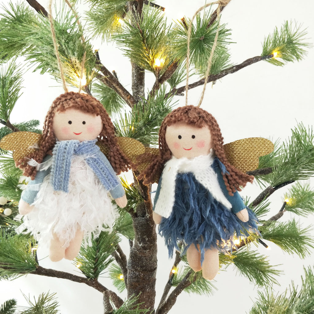 Fabric Angel with Fluffy Dress – Blue – Hanging Decoration