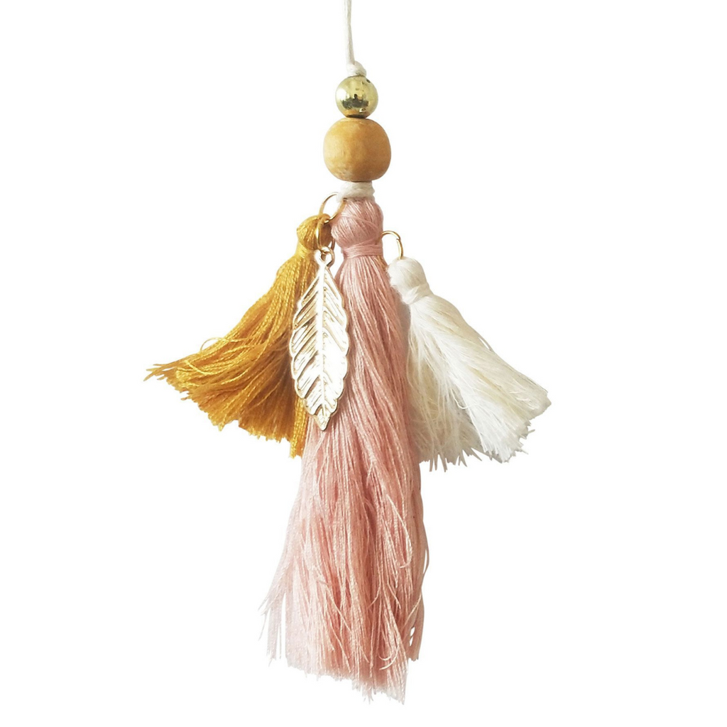 Twig and Feather Christmas tassel pink and gold hanging decoration