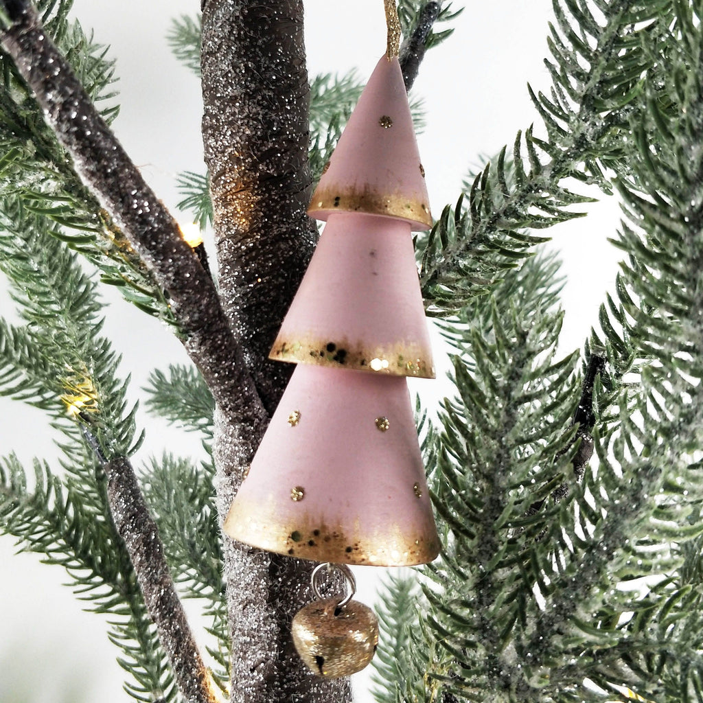 Christmas Tree with Bell – Pink – Hanging Decoration