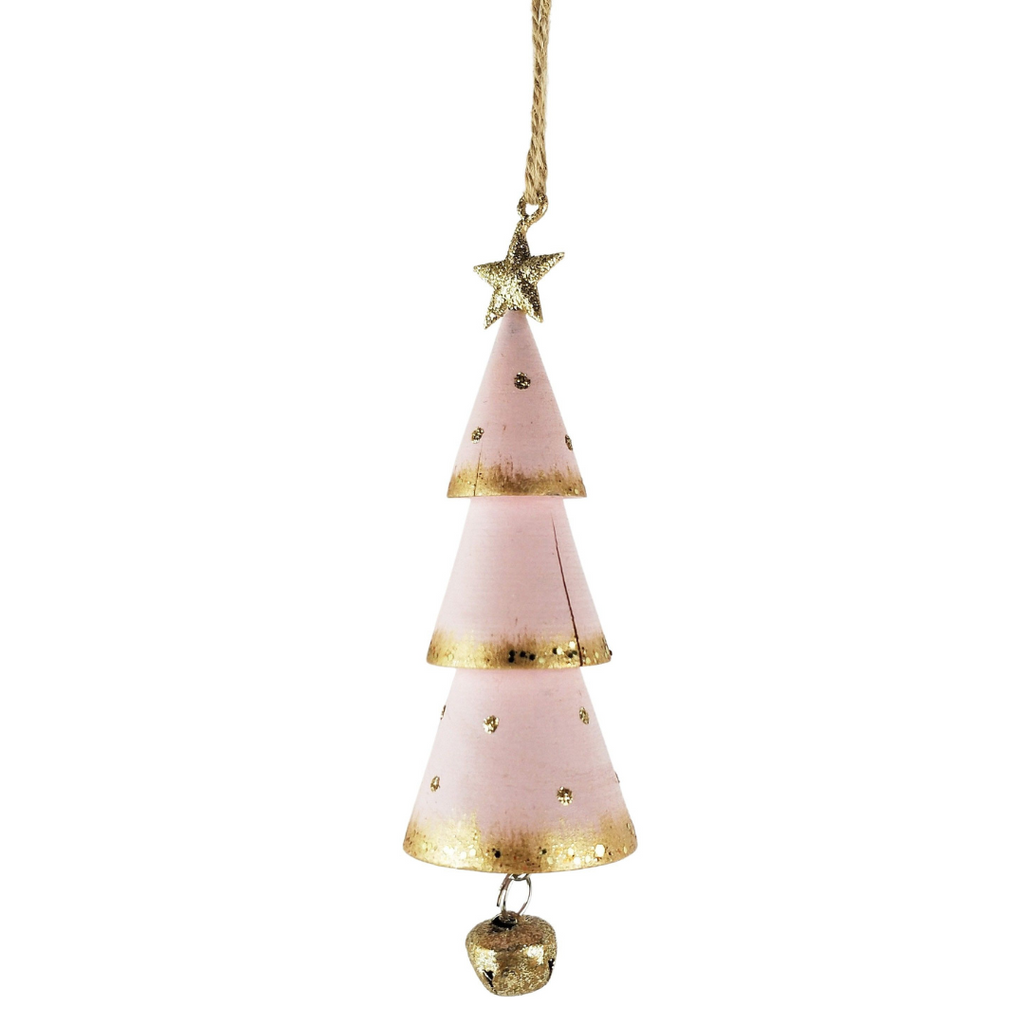 Wooden tree hanging decoration with bell pink