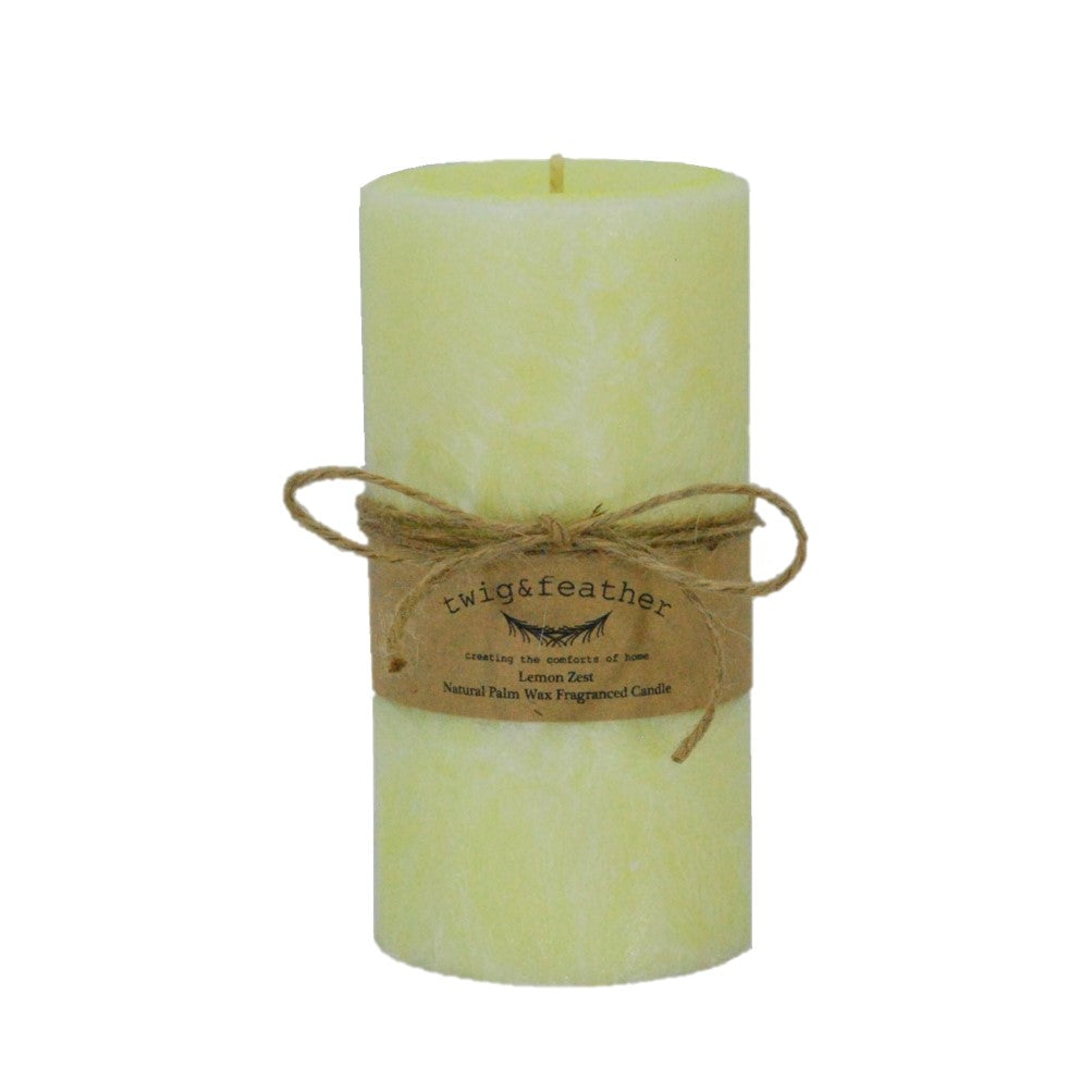 Twig and feather lemon zest palm wax pillar candle 80hr