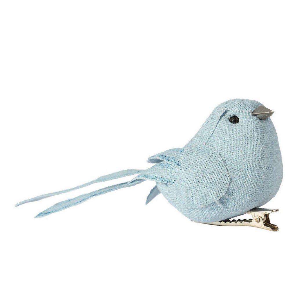 Twig and Feather blue linen bird with clip