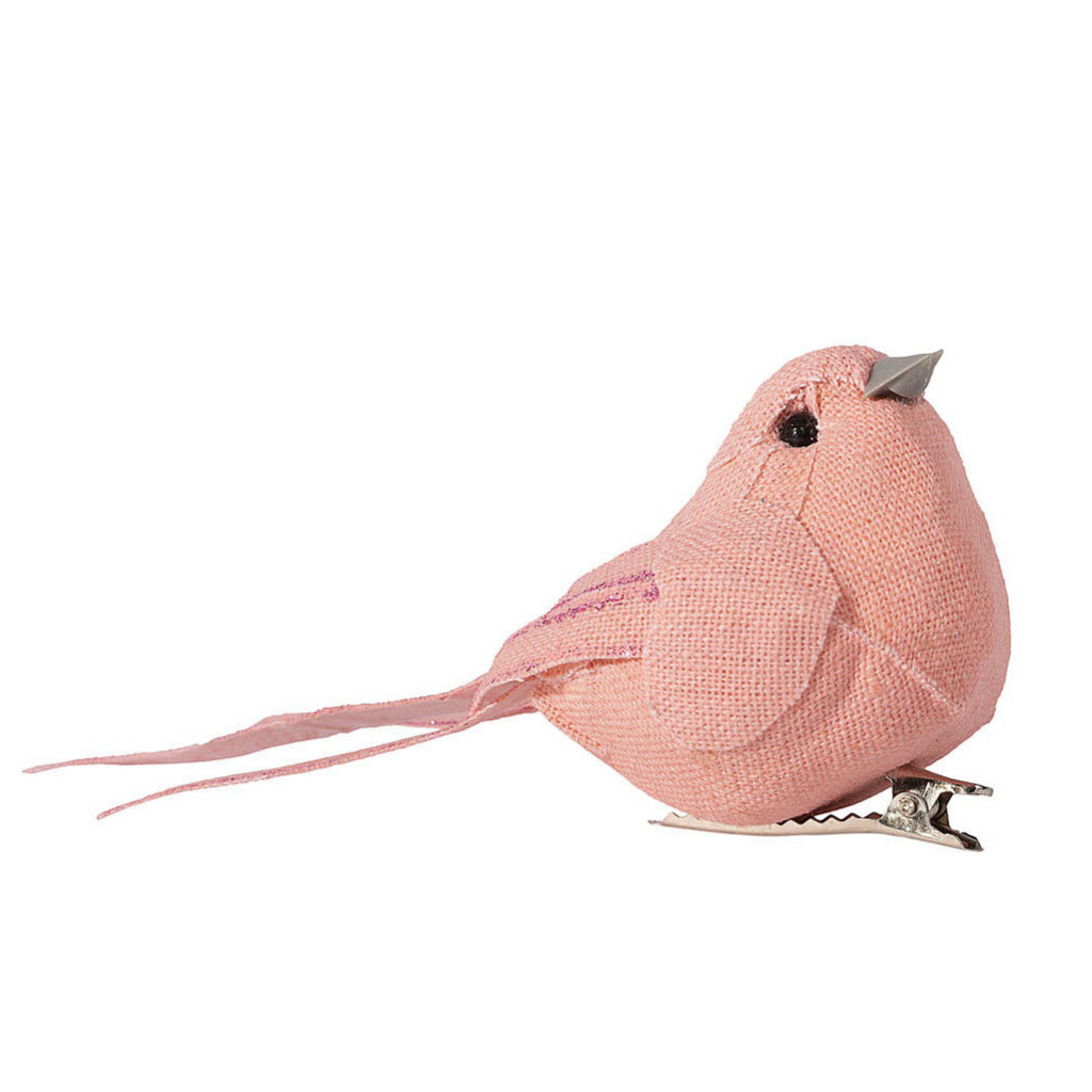 Twig and Feather linen bird with clip in pink
