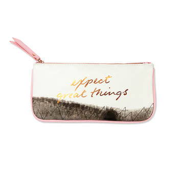 Twig and feather pouch or cosmetic bag saying expect great things