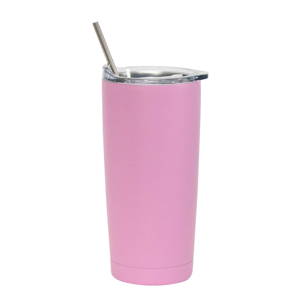 Twig and Feather smoothie cup stainless steel with straw in pink