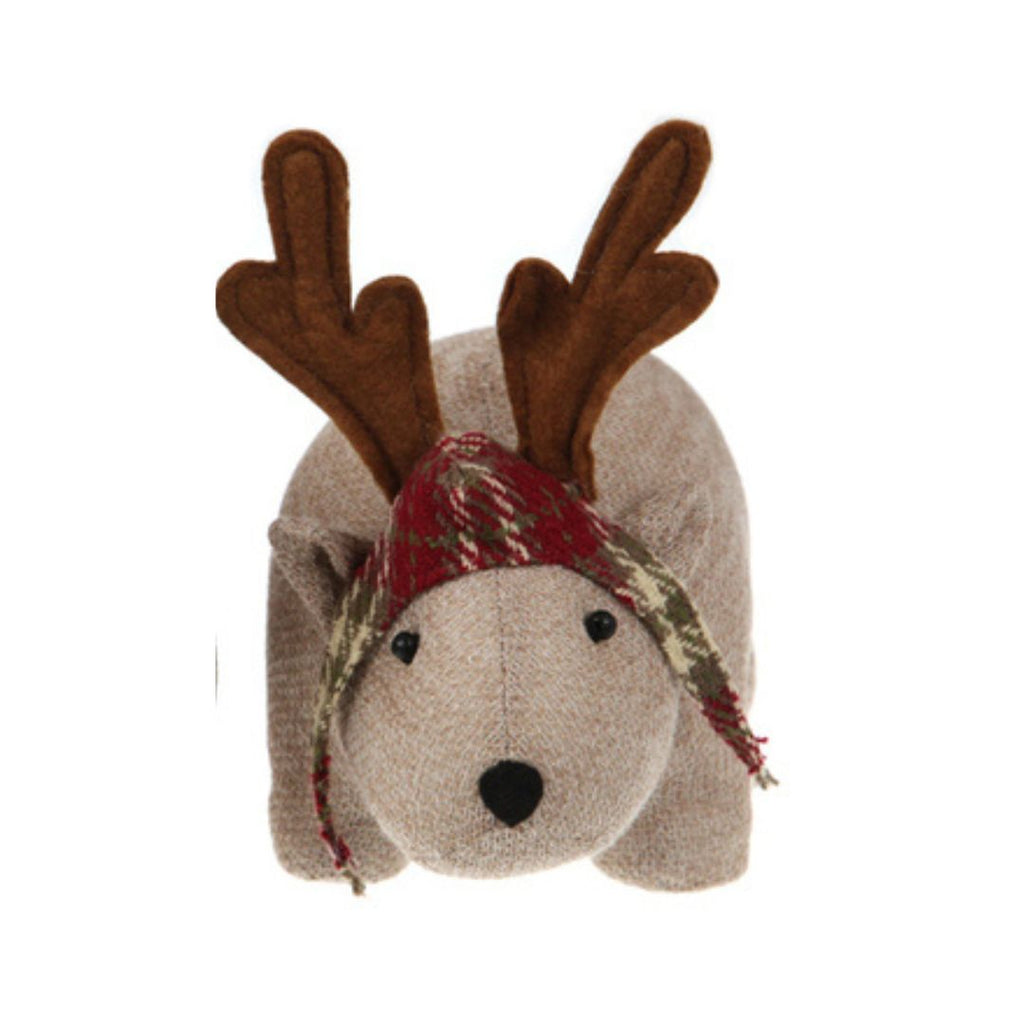 Twig and feather standing wombat with antlers hat