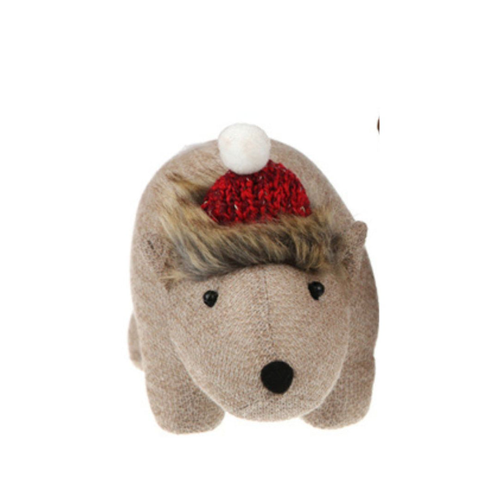 Twig and feather standing wombat with santa hat