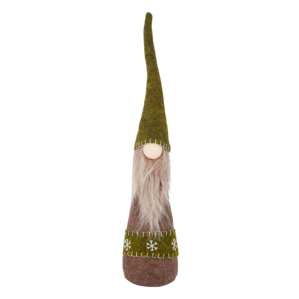 Twig and Feather felt gnome green and brown standing decoration