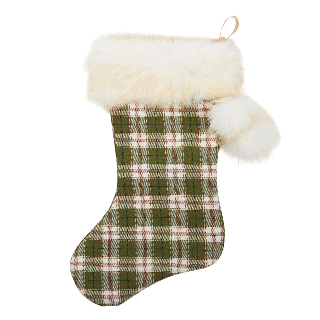 Twig and Feather green check Christmas stocking