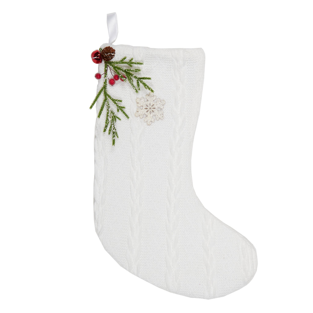 Twig and Feather stocking ivory/cream knit with Christmas sprig